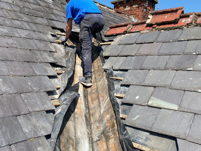 Roof repair work at a property in Blackpool
